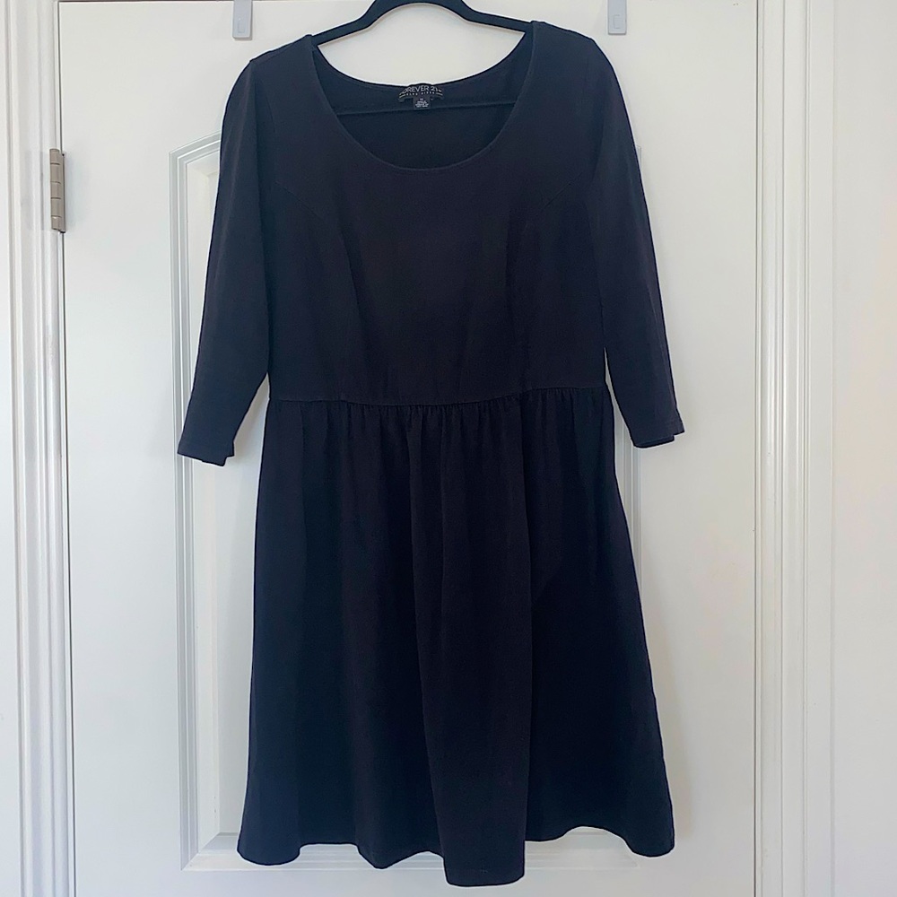 Forever 21 Black A-line 3/4-Sleeve Dress